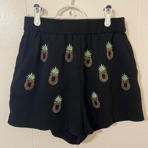 H&M Black Shorts with Pineapple Embroidery